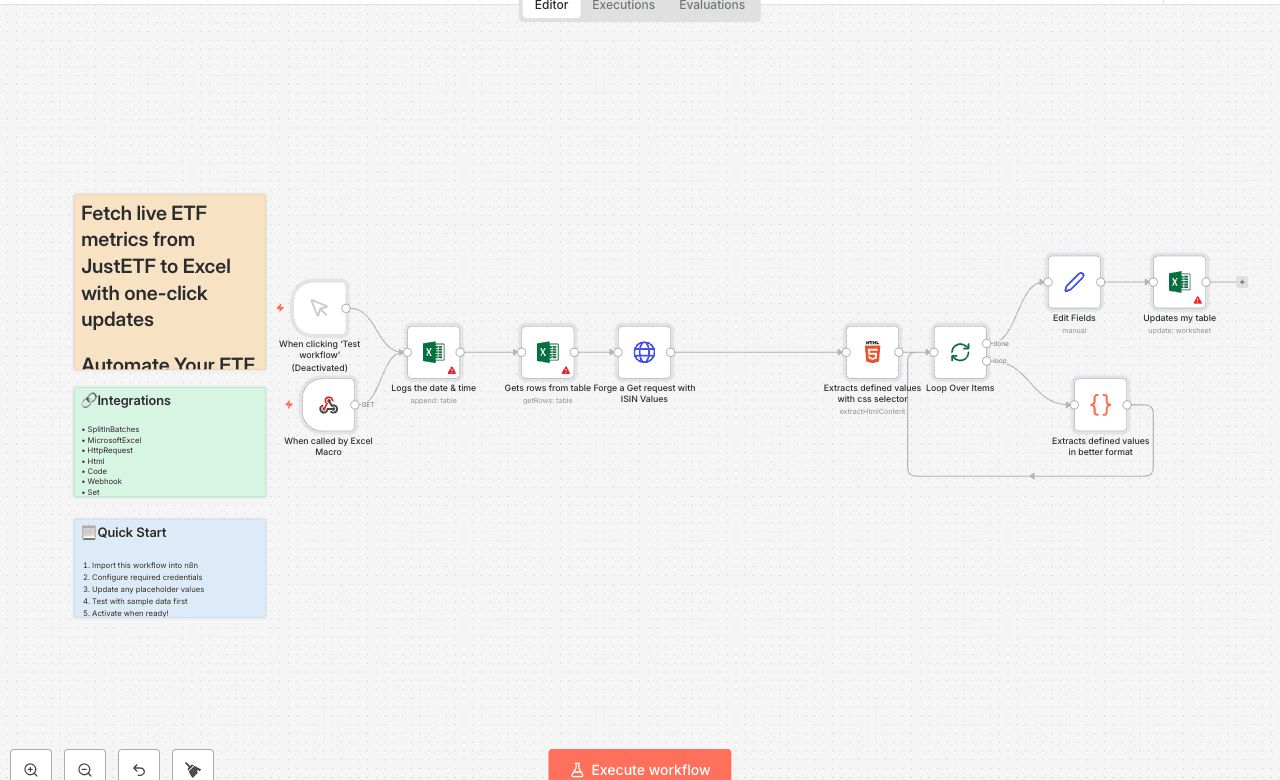 Fetch live ETF metrics from JustETF to Excel with one-click updates