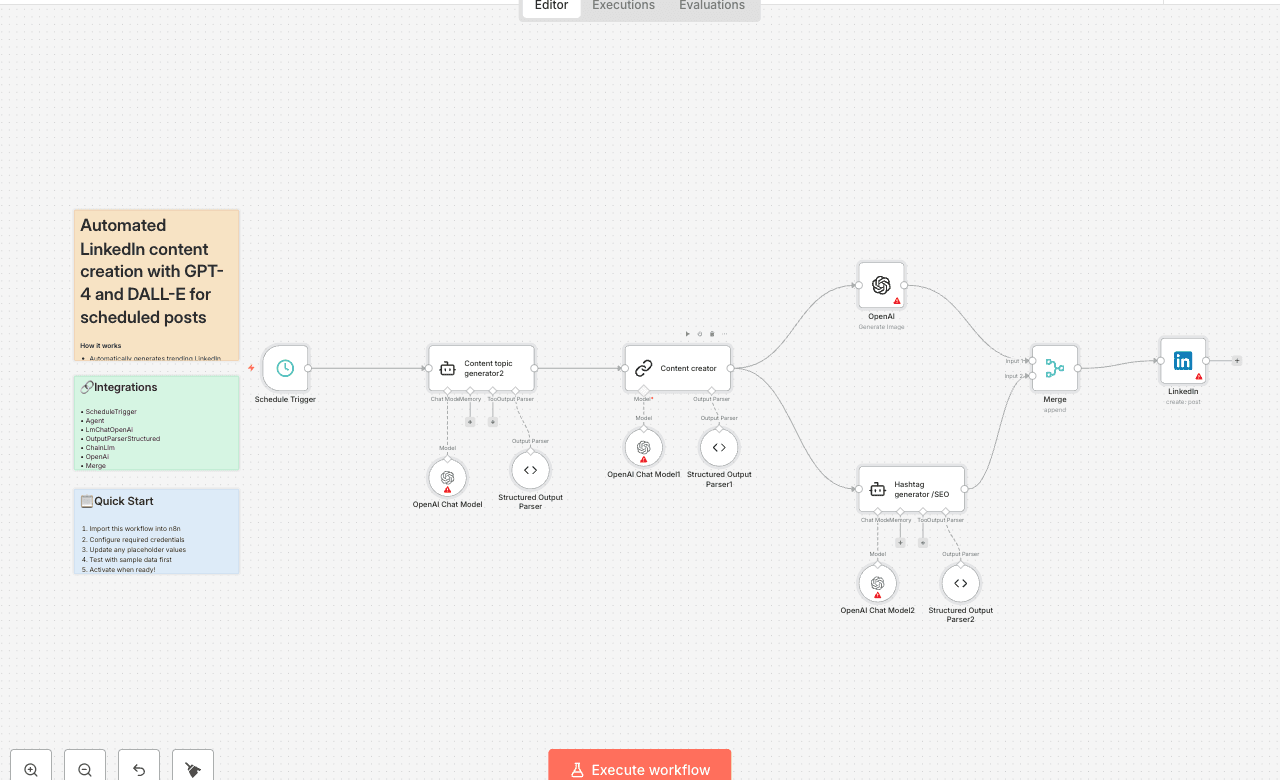 Automated LinkedIn content creation with GPT-4 and DALL-E for scheduled posts