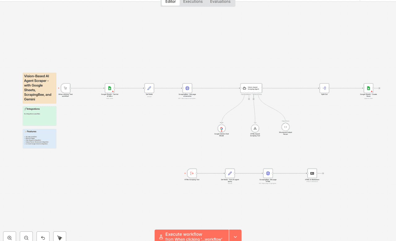 Vision-Based AI Agent Scraper - with Google Sheets, ScrapingBee, and Gemini